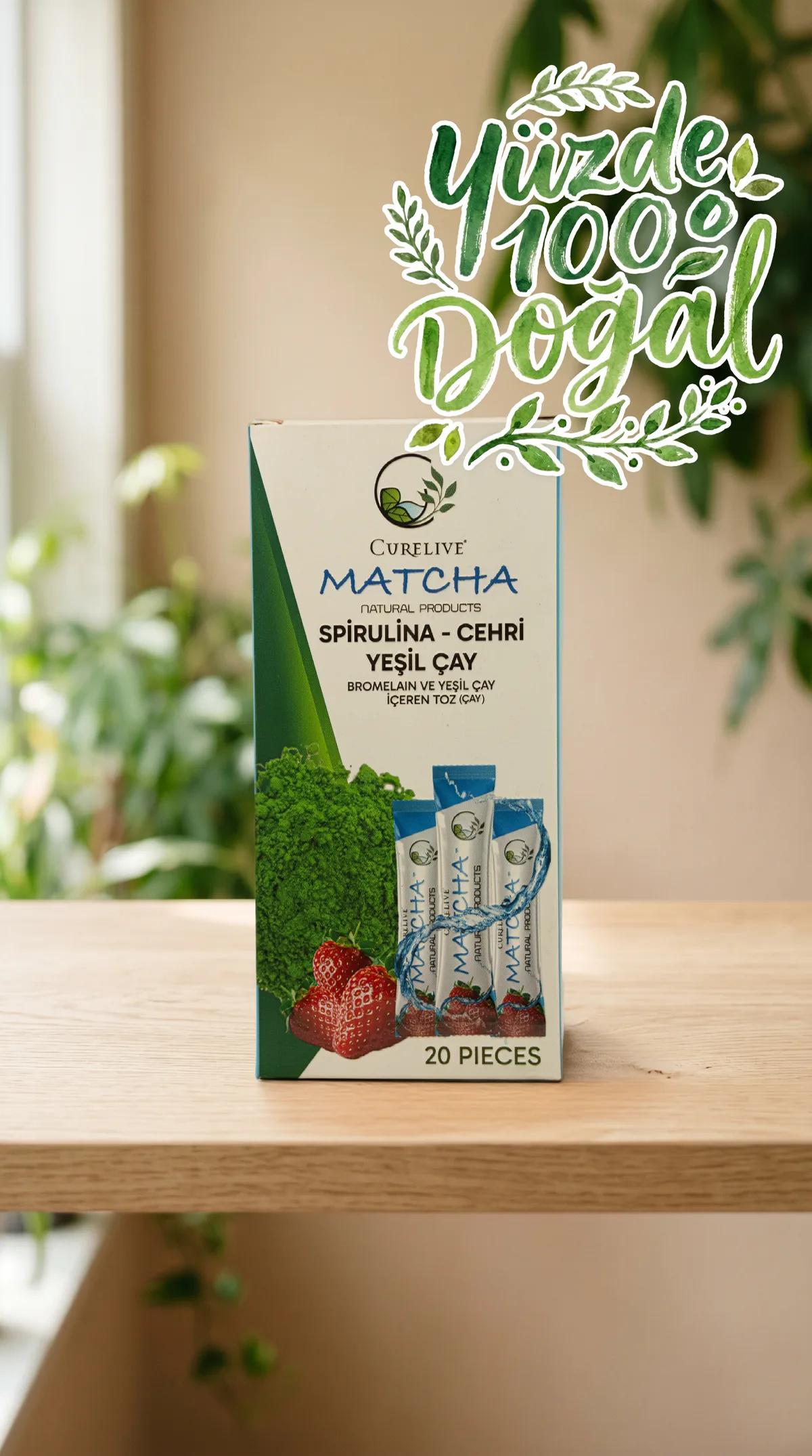 Curelive Matcha Çilek Aromalı Karışımlı Toz İçecek (20 Adet)